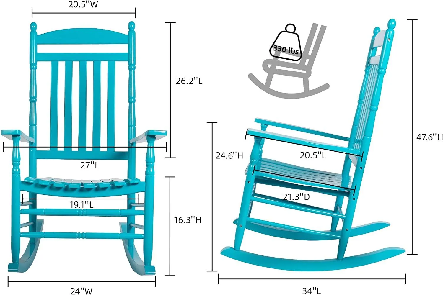 Set of 2 Outdoor Rocking Chairs, Outdoor Indoor Oversized Patio Rocker Chair High Back Rocker, Blue
