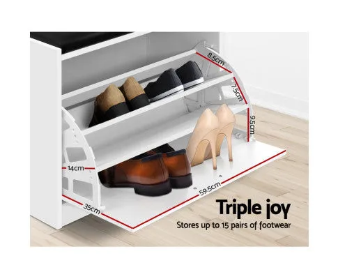 Shoe Cabinet Bench Shoes Storage Rack Organiser Drawer White 15 Pairs