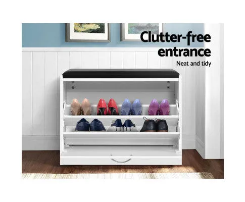 Shoe Cabinet Bench Shoes Storage Rack Organiser Drawer White 15 Pairs