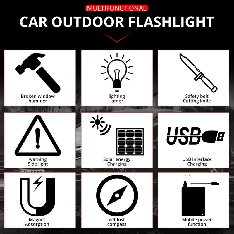 Solar LED Flashlight Multi-Function