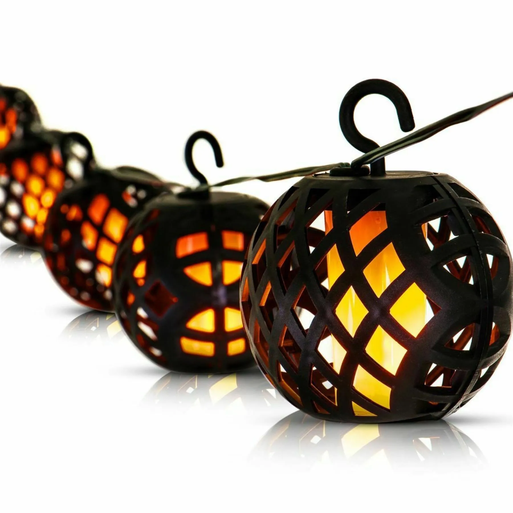 Solar LED Rattan Ball Flame Effect String Light