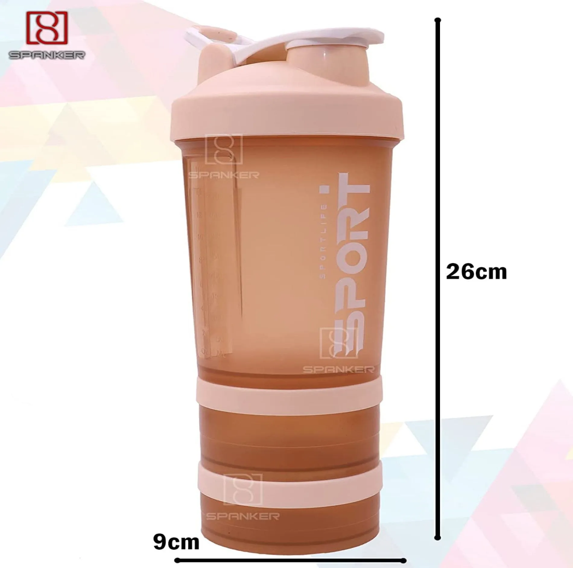 Spanker Sportylife Motivational Leakproof Water 450 ML Shaker, BPA Free Fitness Sports Water Bottle, Orange- SSTP