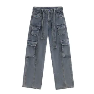 Street Multi Pocket Solid Cargo Jeans