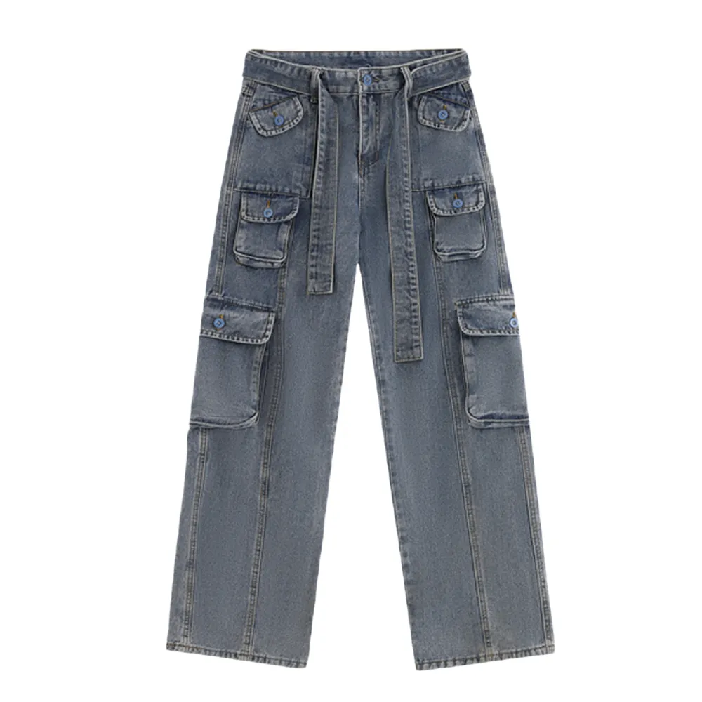 Street Multi Pocket Solid Cargo Jeans