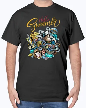 Summer-doodle - Cotton T-Shirt (Mens)