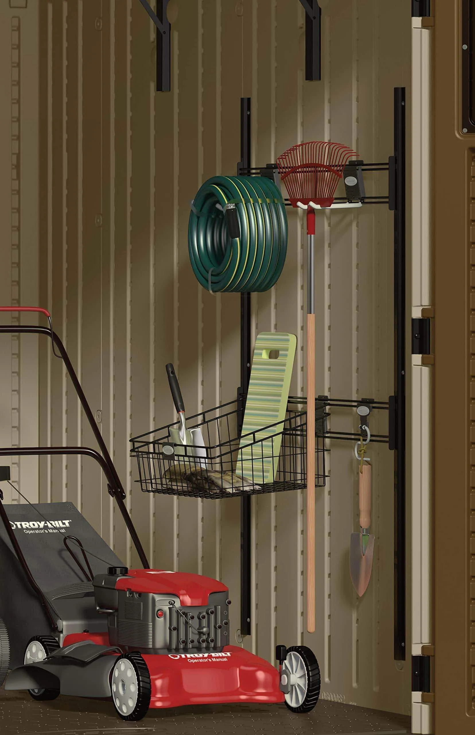Suncast Sierra Tool Hooks - Closet System for Mounting in Sheds - Includes Three Hangers and Vertical Brackets to Hold Garden Supplies, Tools, Toys, Outdoor Accessories - Black