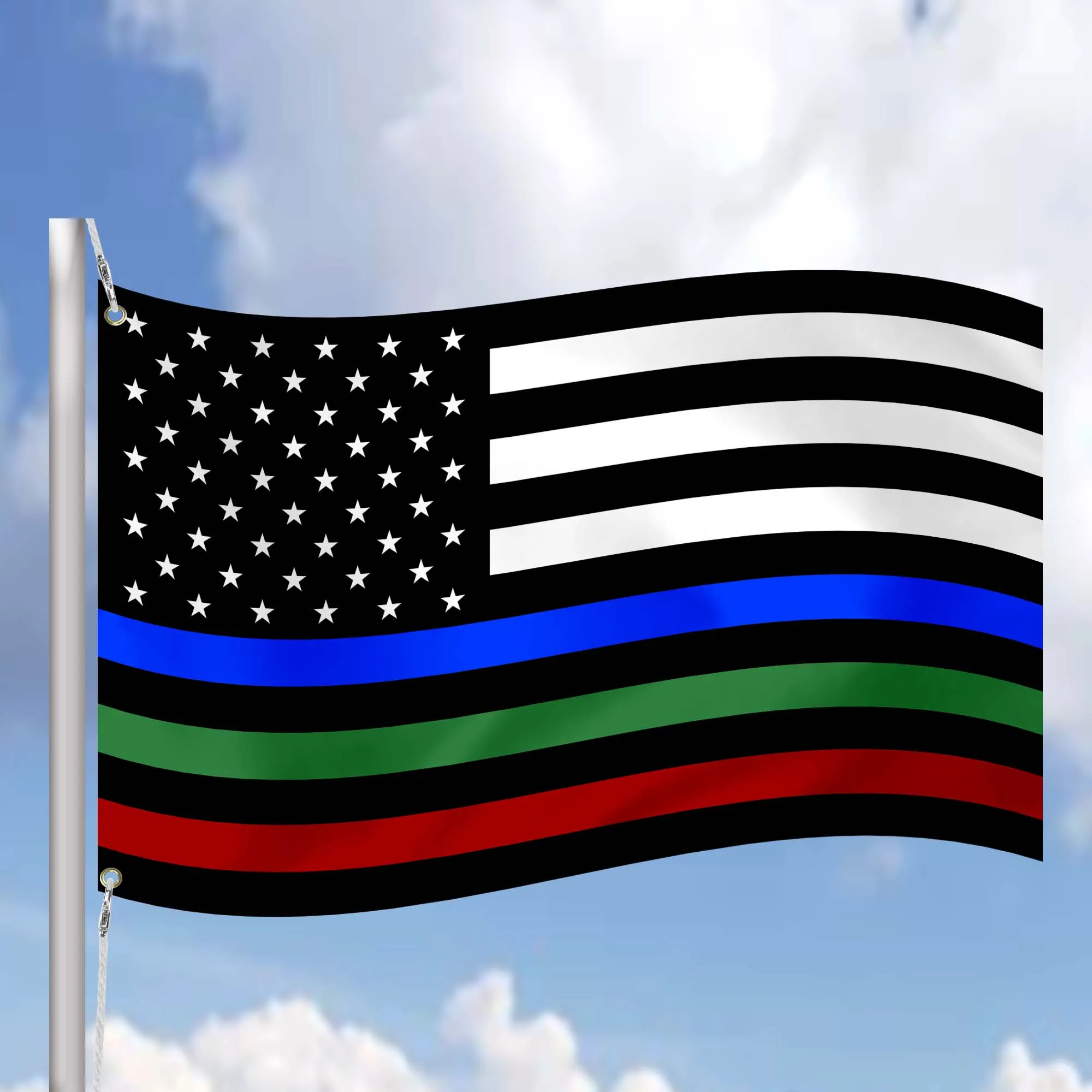 Thin Red Blue Green Line Honor Flag Banner