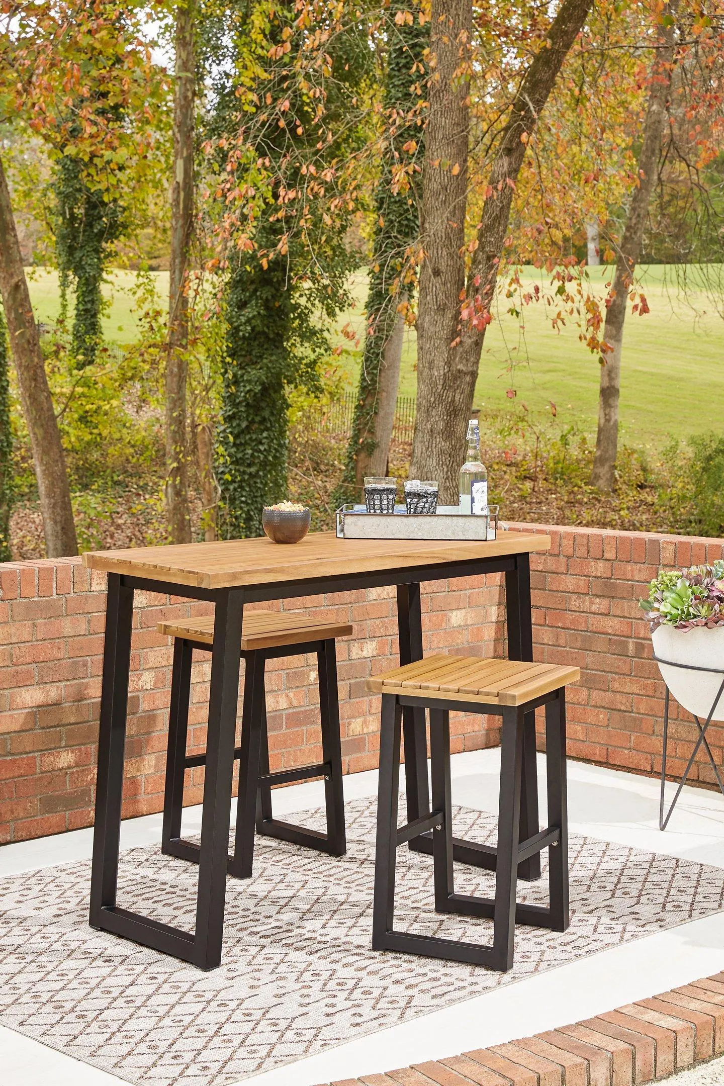 Town Wood Brown/Black Outdoor Counter Table Set (Set of 3)