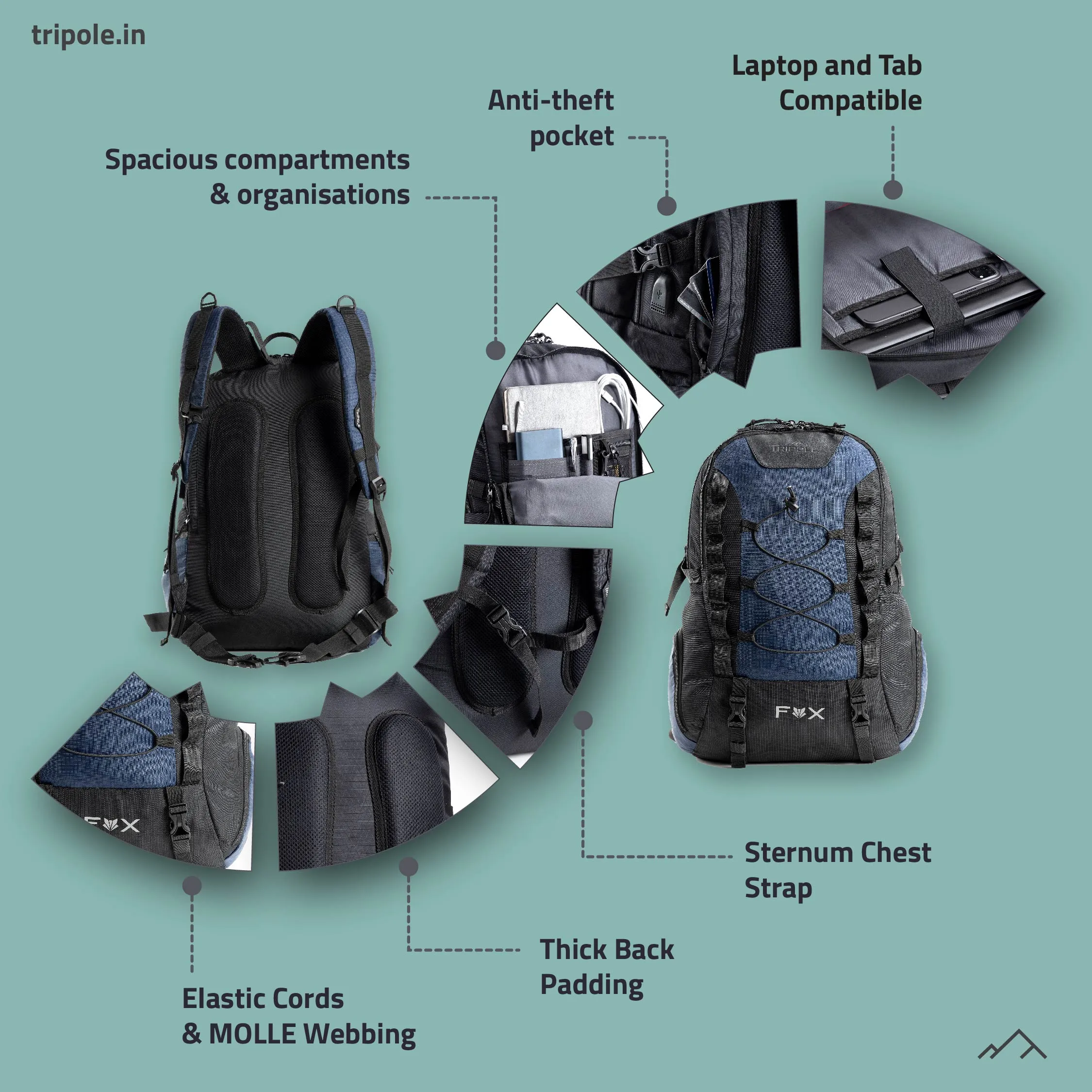 Tripole  Fox Internal Frame Laptop Backpack | 3 Year Warranty