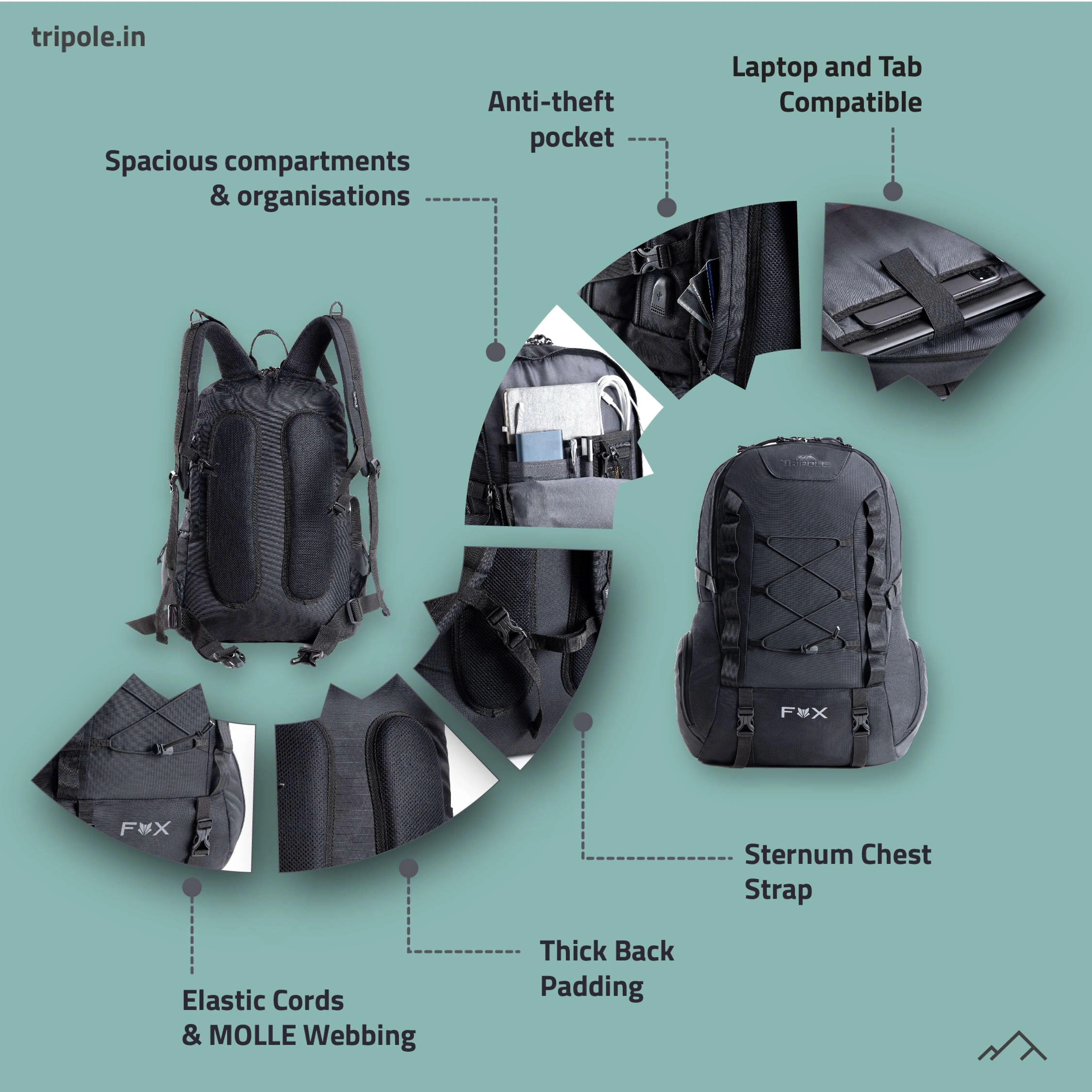 Tripole  Fox Internal Frame Laptop Backpack | 3 Year Warranty