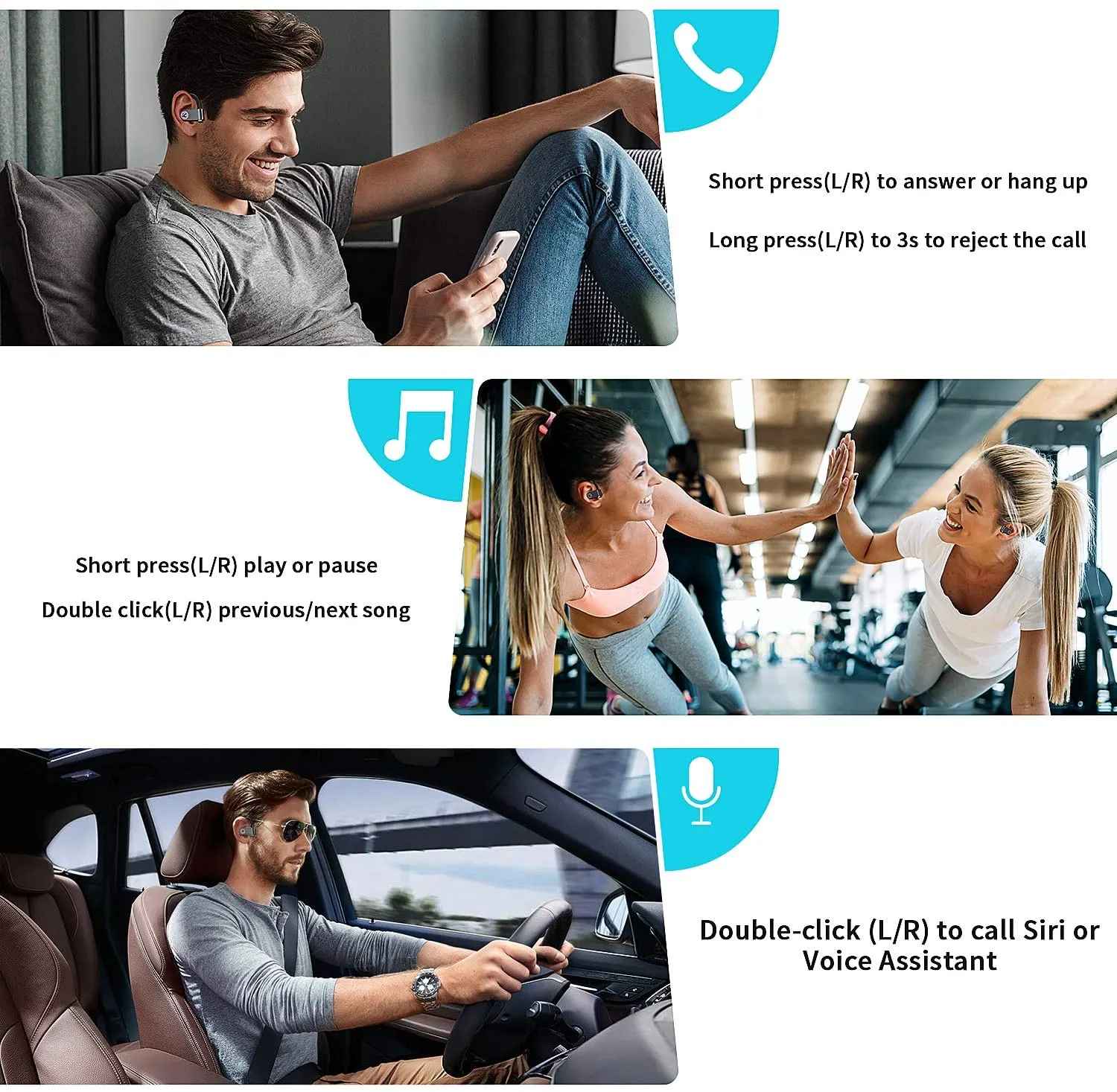 Wireless Earbuds Linpa World T3 Bluetooth Headphones Sports True Wireless Earphones with Mic Stereo Bass Sound Sweatproof Headset 20 Hours Playtime Running Ear Buds with Earhooks