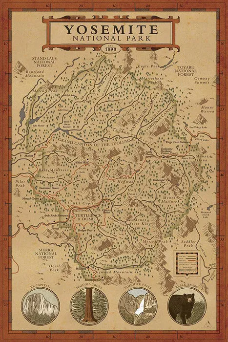 Yosemite National Park Map Print