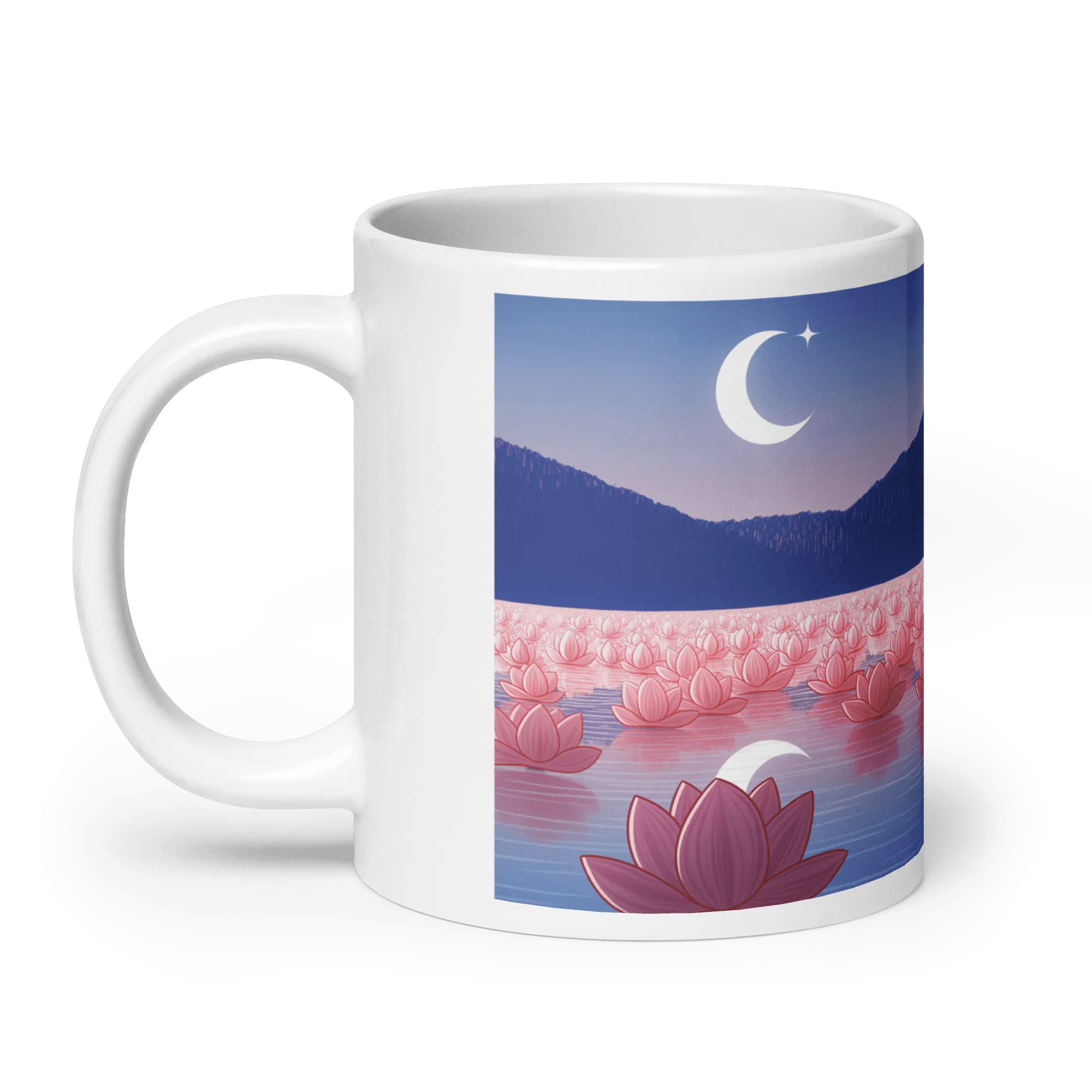 Zen: Crescent Moon Lotus White Glossy Mug