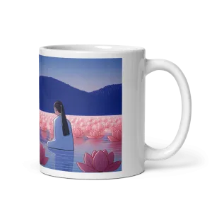 Zen: Crescent Moon Lotus White Glossy Mug