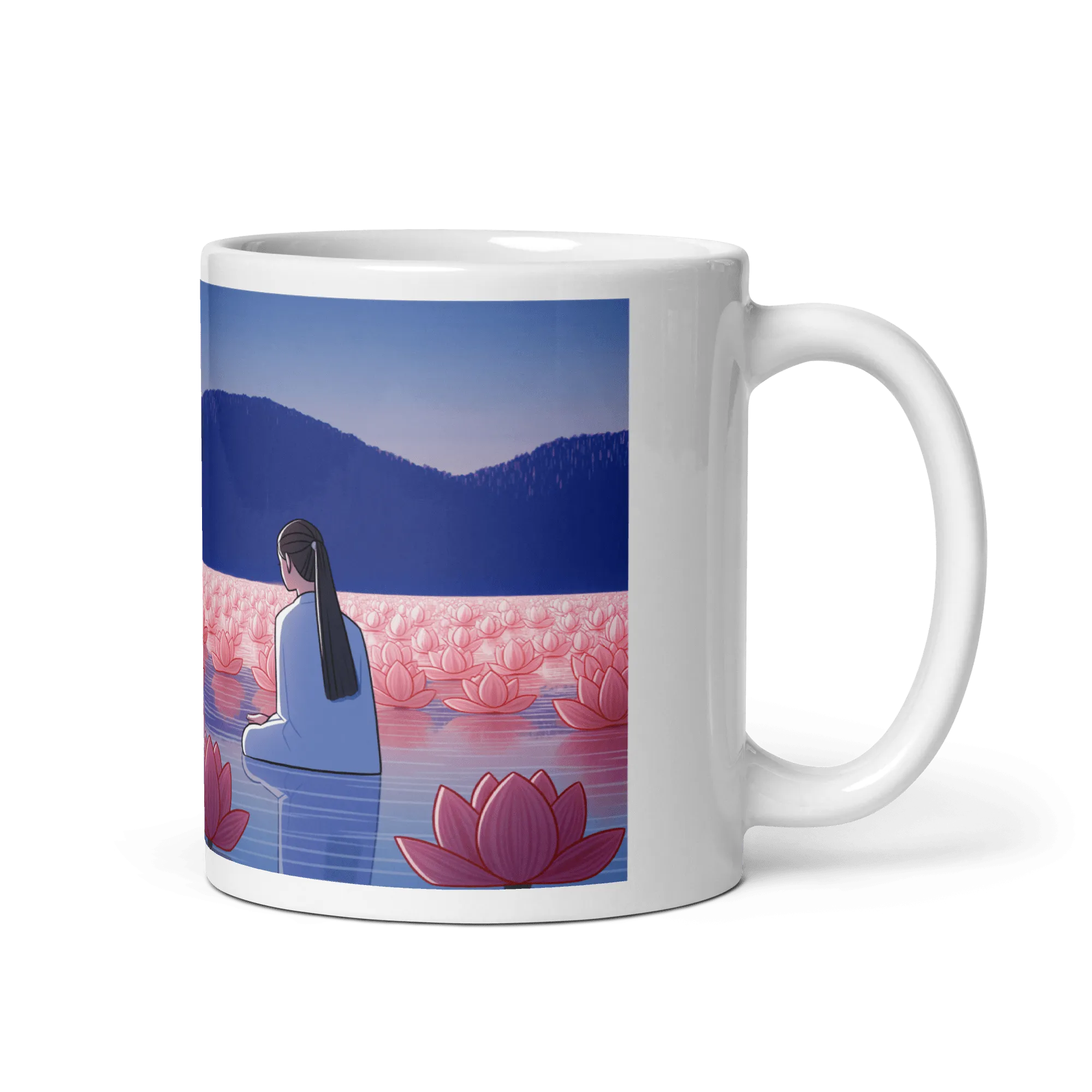 Zen: Crescent Moon Lotus White Glossy Mug