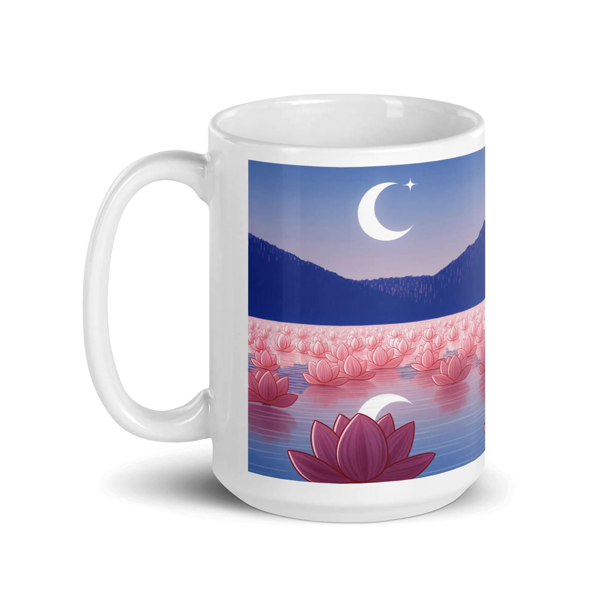 Zen: Crescent Moon Lotus White Glossy Mug