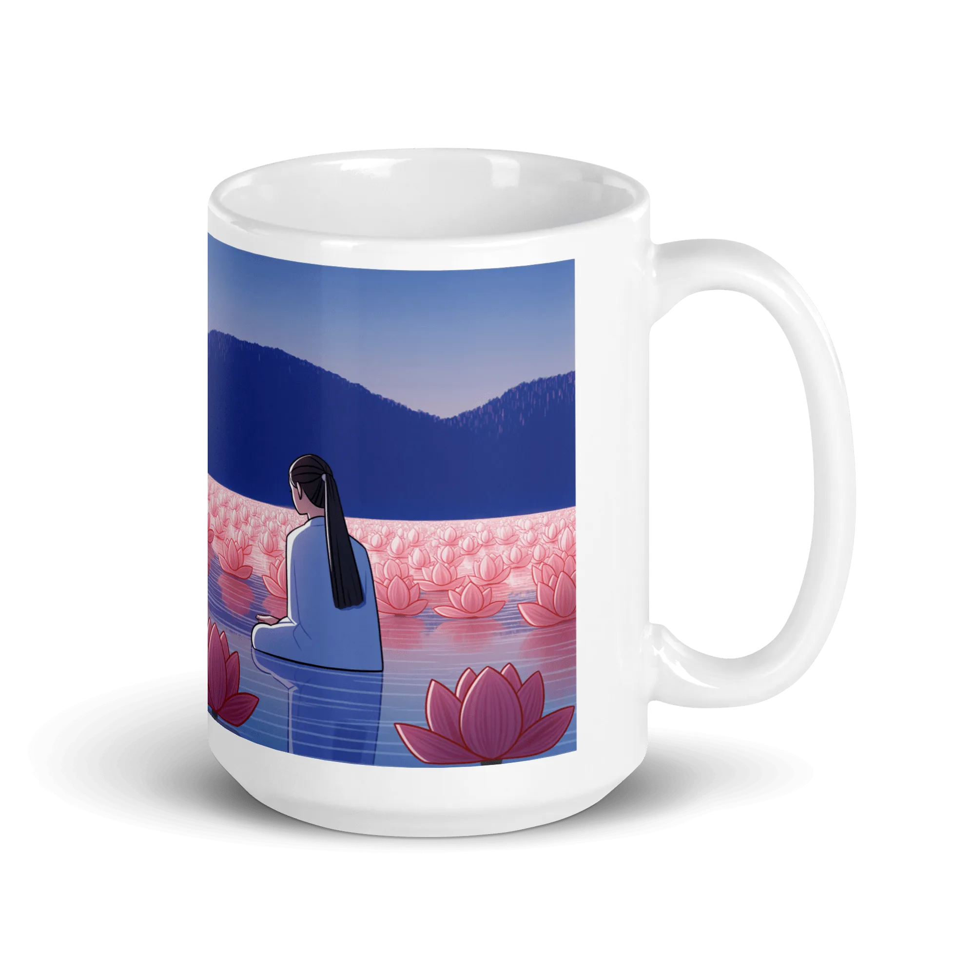 Zen: Crescent Moon Lotus White Glossy Mug