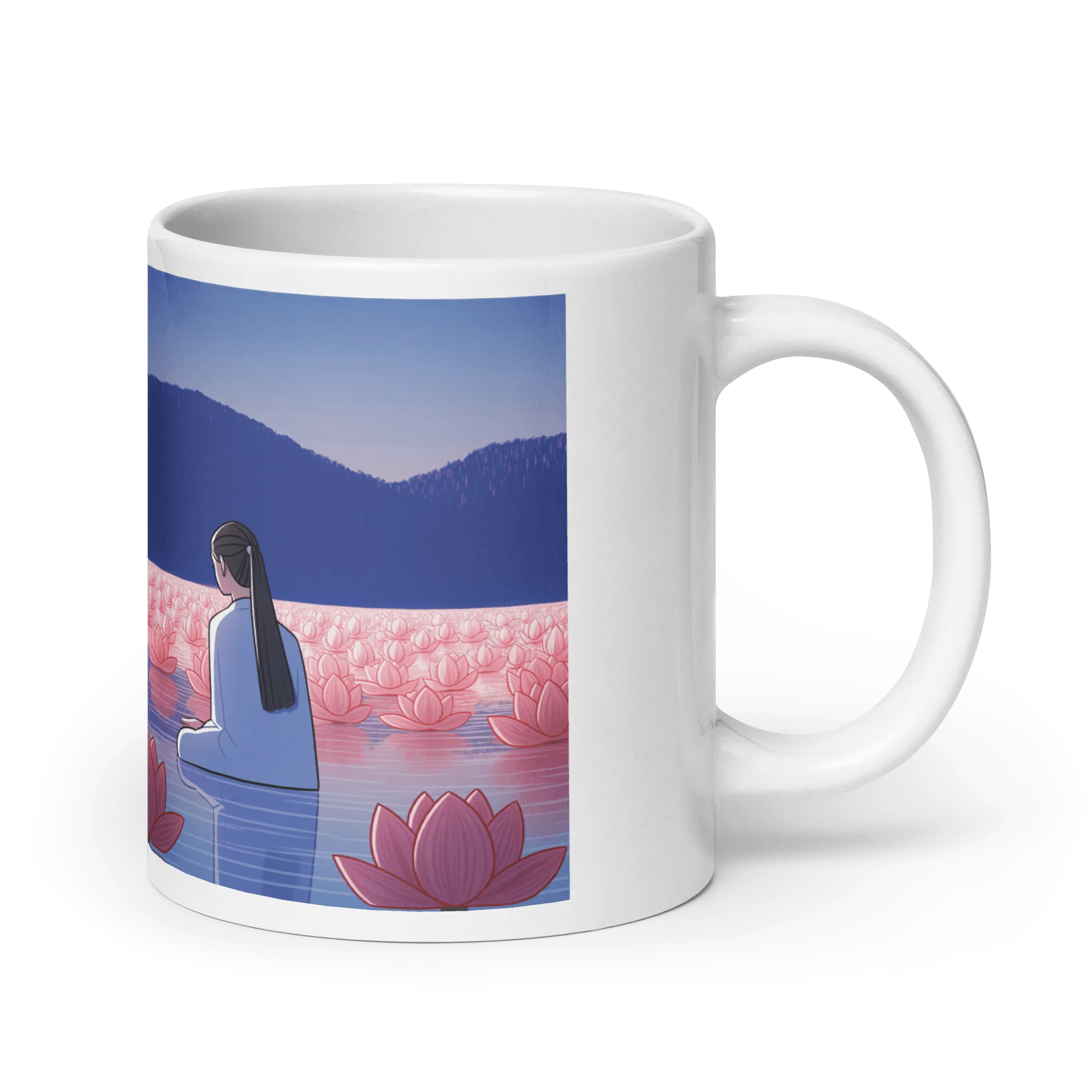 Zen: Crescent Moon Lotus White Glossy Mug